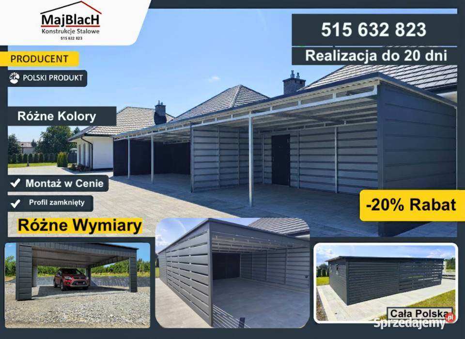 Garaż Blaszany Grafitowy Montaż Wiata PRODUCENT 203zł/m2 Sprzedaż wielkopolskie sprzedam