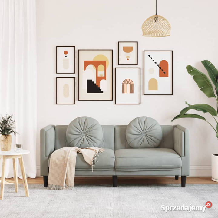 Sofa 2osobowa z poduszkami jasnoszara aksamit