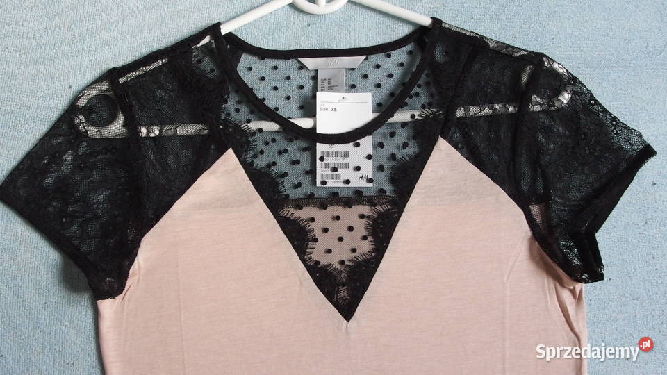 Koszulka bluzka xs 34 czarny pudrowy róż hm Toruń