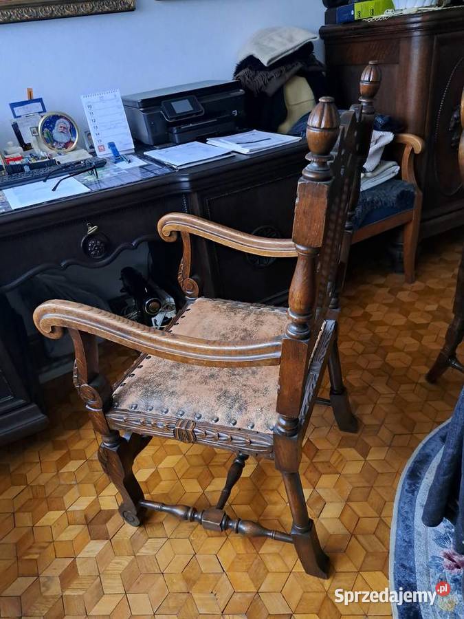 Piękny rzeźbiony fotel do biurka Myślibórz