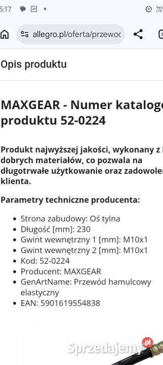 2 Dwa przewody hamulcowe 91166507 maxgear sprzedam