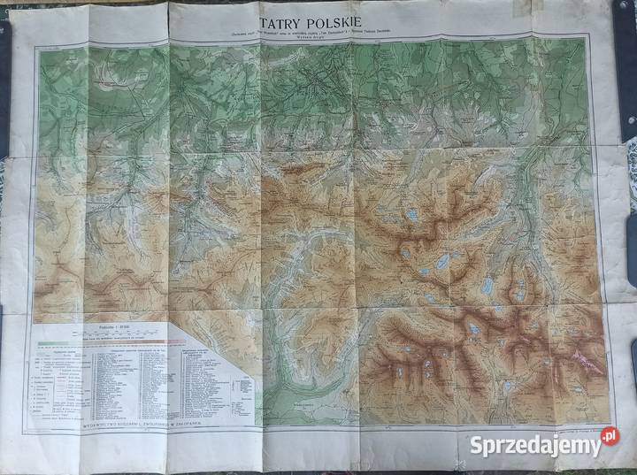 Przedwojenna mapa Tatr "Tatry Polskie",ok 1930r, 85x64cm