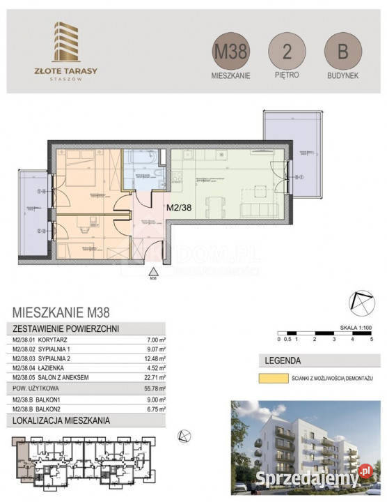 M38 5578 m 3 pokoje balkon 2 piętro Staszów