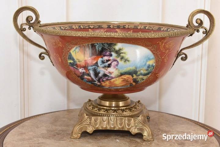 Czerwona Patera Owocnik Porcelana Brąz Złocony Kraków sprzedam