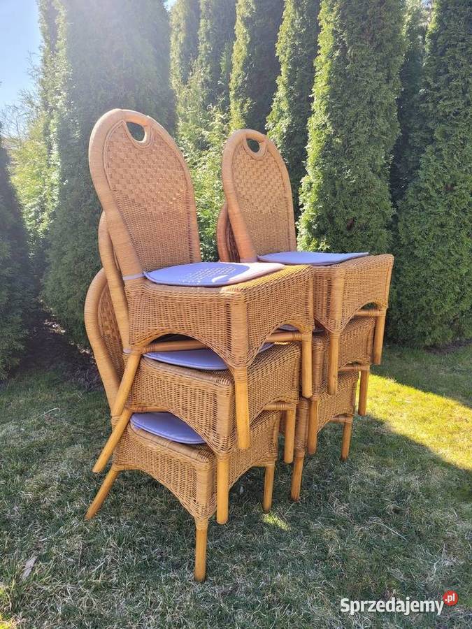 Komplet 6 foteli z ratanu z poduchą beżowy Białogard