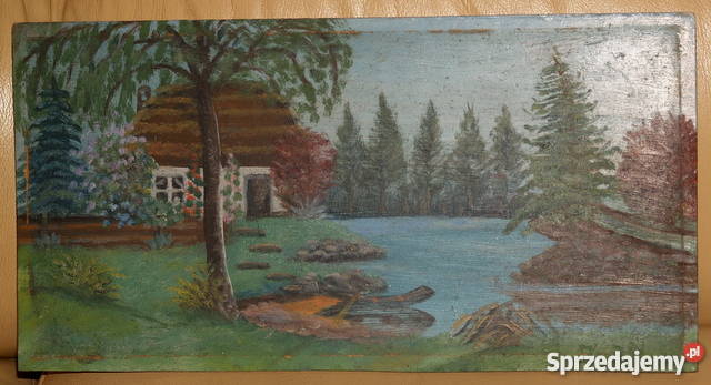 Stary sygnowany olejny obraz na pilśni małopolskie Tarnów sprzedam