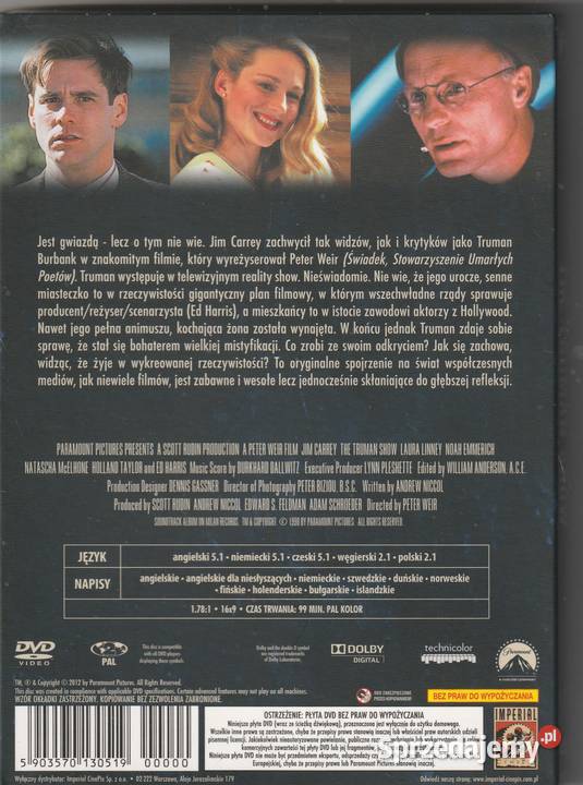 TRUMAN SHOW Jim Carrey Ed Harris DVD Pruszków sprzedam