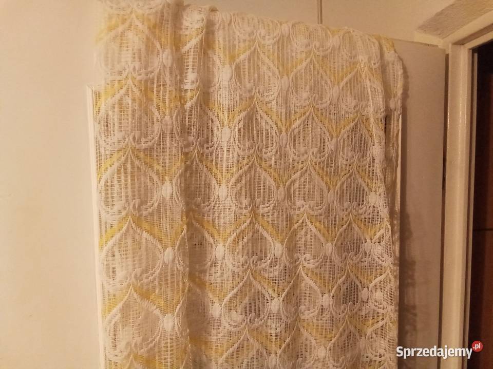 Firana biało żółta w serca PRL 2 sztuki Wyposażenie wnętrz Warszawa