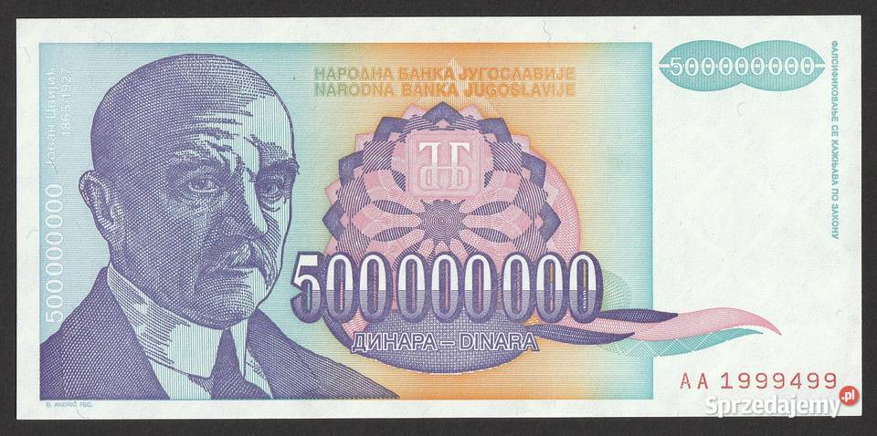 Jugosławia 500 000 000 dinarów 1993 stan bankowy Łódź