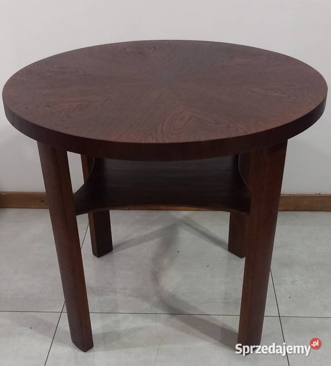 Okrągły kawowy dębowy stolik Art Deco Bielany Wrocławskie