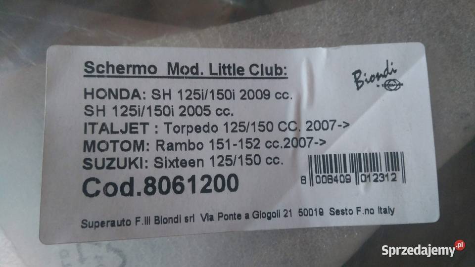 SZYBA OWIEWKA HONDA SH SUZUKI SIXTEEN ITALJET Bielsk Podlaski sprzedam