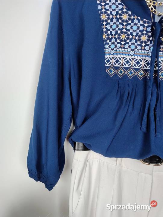 Bluzka z długim rękawem Boho granatowa wiązana Bielsko-Biała sprzedam