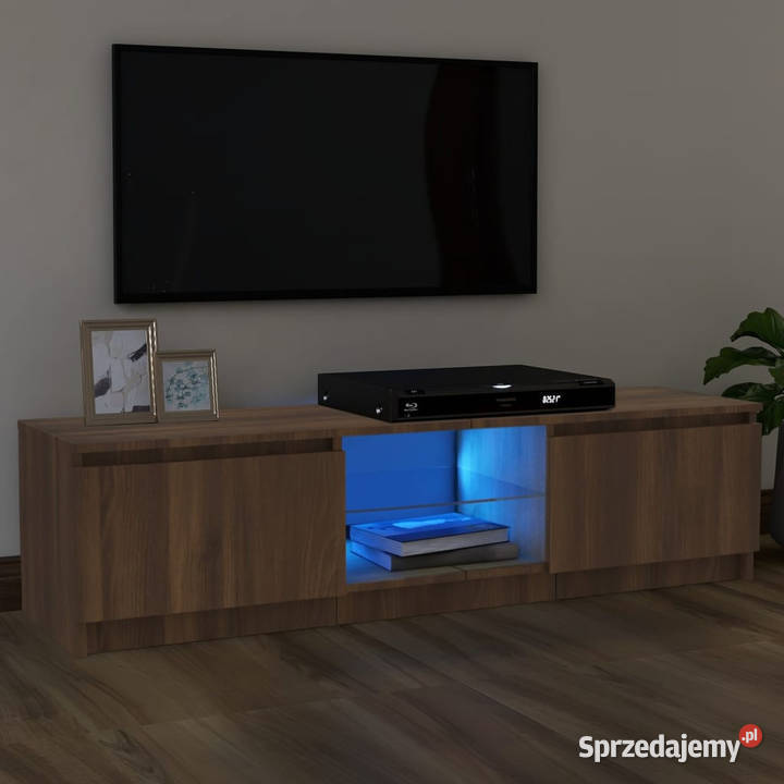 Szafka pod TV z LED brązowy dąb 120x30x355