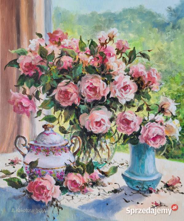 Obraz Olejny Róże w wazonie Elżbieta Łódź