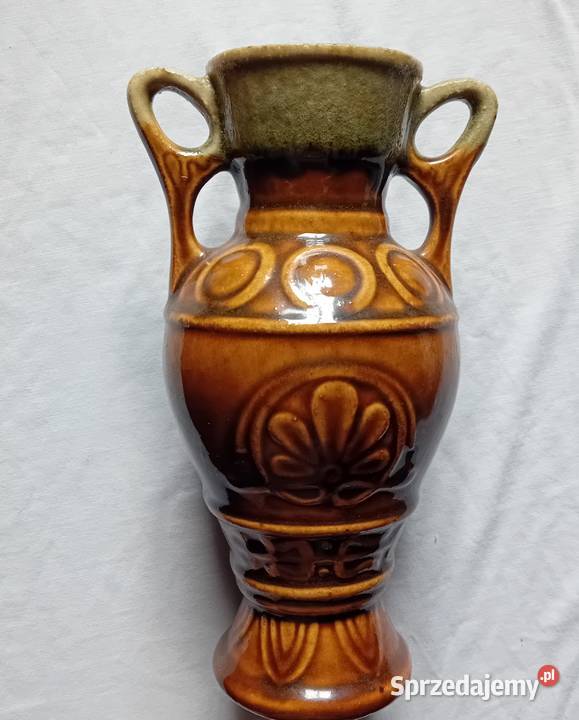 Ceramiczny szkliwiony wazon amfora z okresu PRL Koźminek