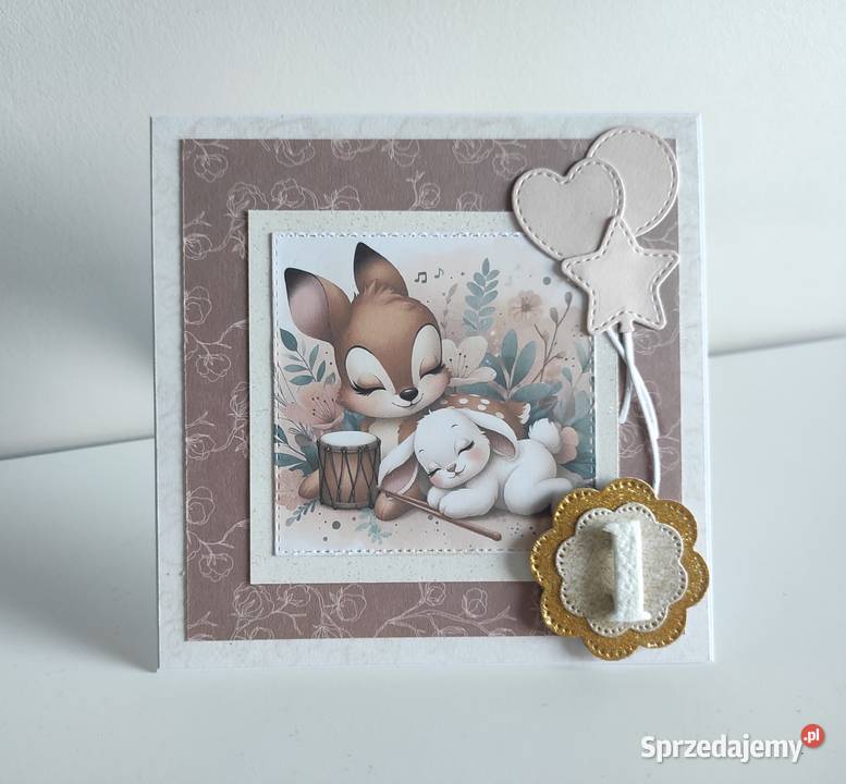 Kartka ręcznie robiona na urodziny roczek z Rękodzieło