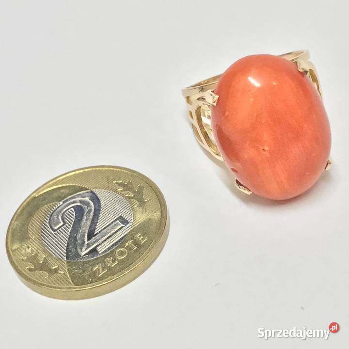 Złoty PIERŚCIONEK z KORALEM 750 18K egipski