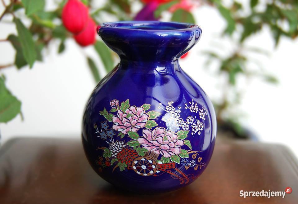 Wazon wazonik ceramiczny kobaltowy kobalt kwiaty niebieski