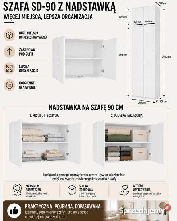 Szafa z nadstawką SD90 90cm Szafy i garderoby