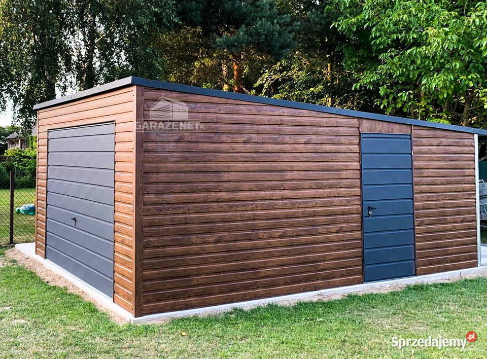 GARAŻ BLASZANY 4x6 SPAD TYŁ BRAMA UCHYLNA WIATA