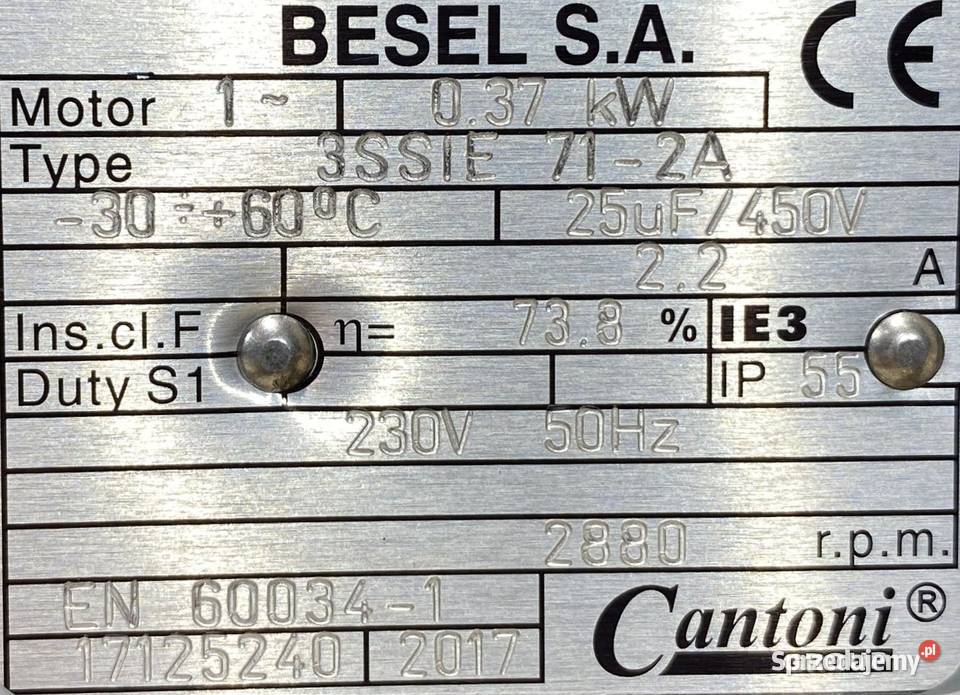 silnik elektryczny 037kW 2880obr 1fazowy 230V Pigża