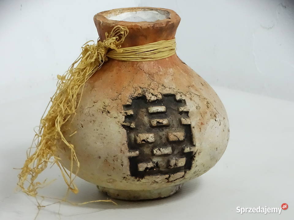 Ceramiczny wazonik retro z symbolem Podwójnego lubelskie Biłgoraj