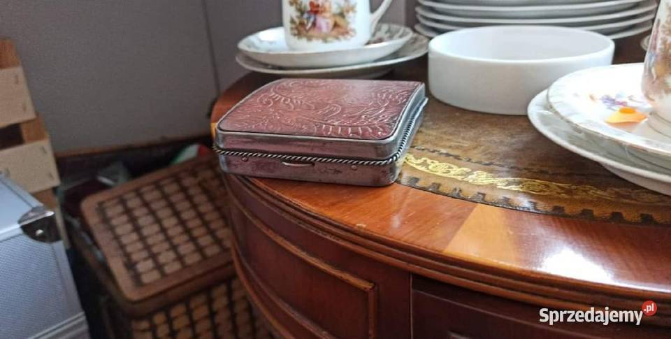 Papierośnica cyna wytłaczana skóra pomorskie Gdańsk