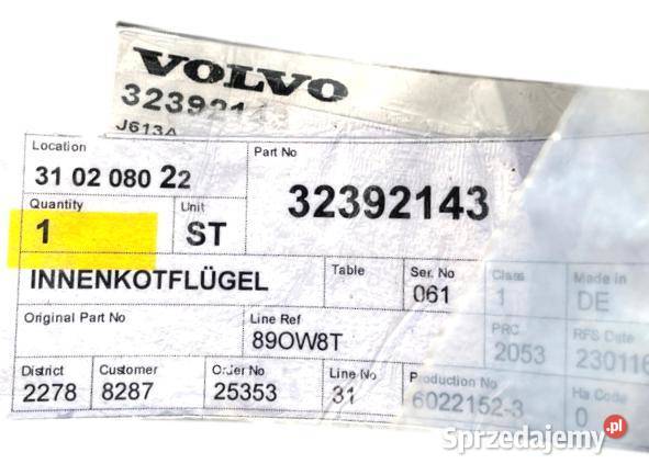 VOLVO XC40 lewe tylne nadkole lewy tyl nowe OE Bielany Wrocławskie