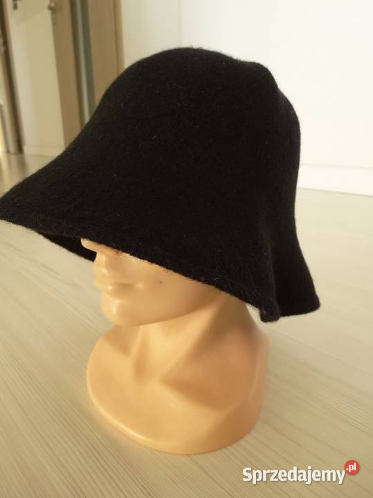 Czapka Kapelusz Bucket z Wełną Czarny Kolor sprzedam
