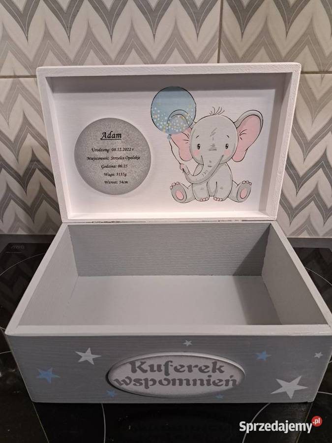Kuferek wspomnień słonik chłopiec z metryczką Kędzierzyn-Koźle sprzedam