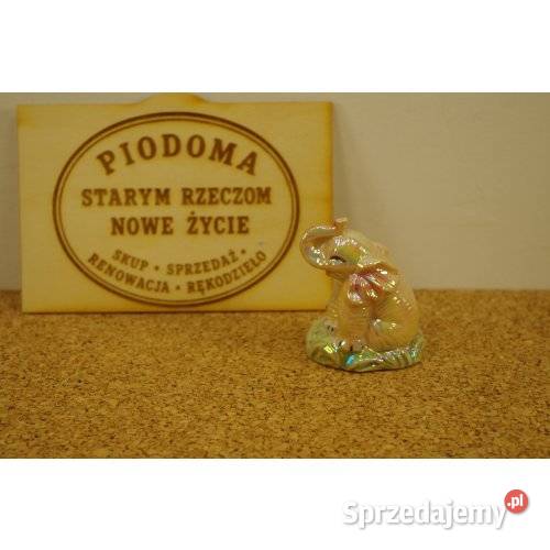 Porcelanowy słonik w stylu lustrzanym iryzowany Porcelana i szkło śląskie