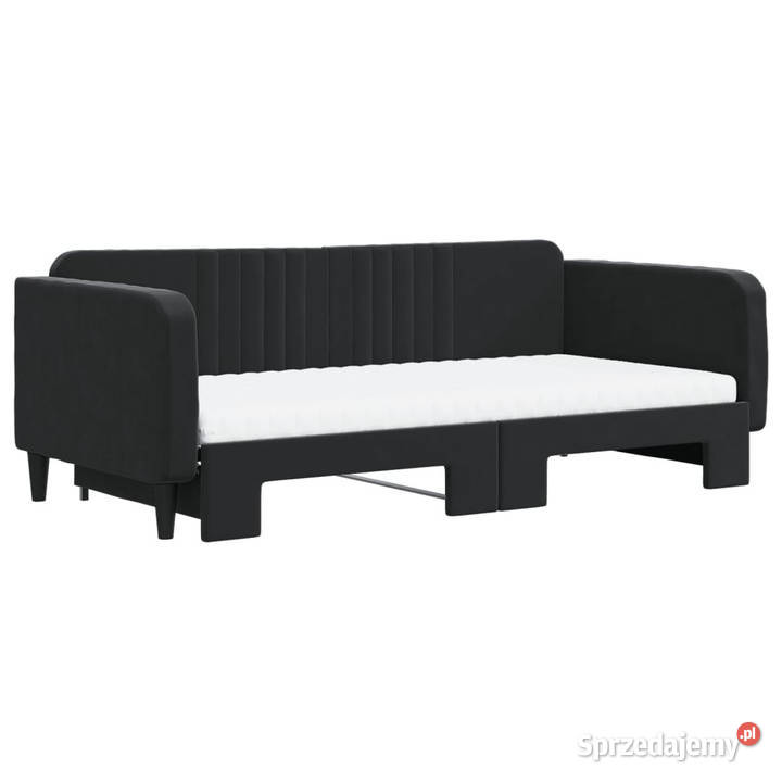Sofa rozsuwana z materacami czarna aksamit Warszawa