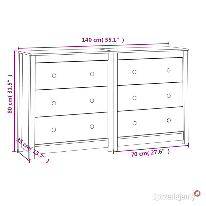 Komoda biała 140x35x80 drewno sosnowe WM3114080 Warszawa