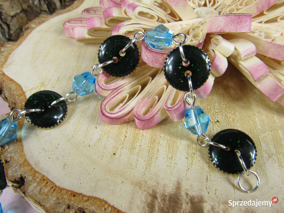 Bransoletka kolczyki zestaw guziki zielony złoty Katowice