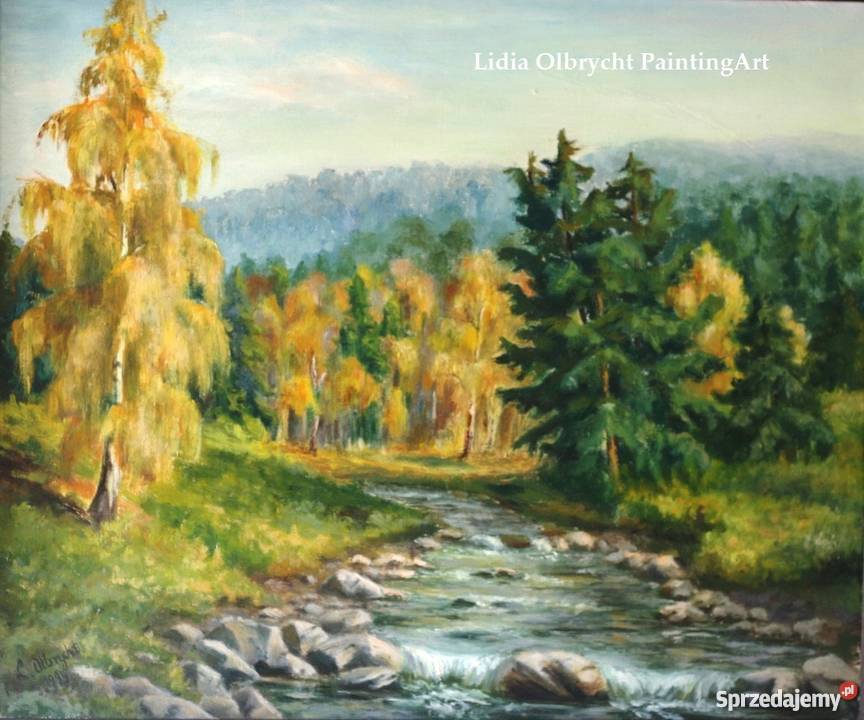 Pejzaż Jesień w Beskidach olej 62x72 LOlbrycht Nowy Sącz sprzedam