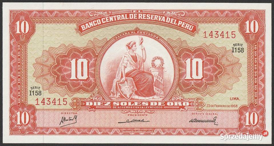 PERU 10 SOLES DE ORO 1968 UNC Łódź sprzedam