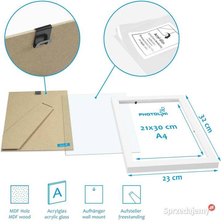 Ramka na zdjęcia 21 x 30 DIN A4 biała Photolini Cieszyn