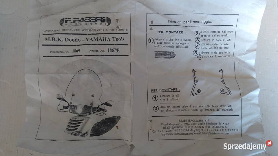 STELAŻ UCHWYT MOCOWANIE SZYBY FABBRI YAMAHA TEOS Bielsk Podlaski