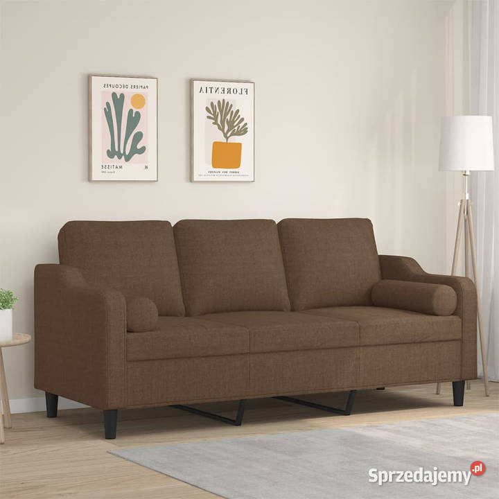 3osobowa sofa z poduszkami brązowa 180 tkanina Warszawa