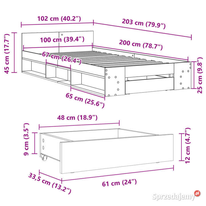 Rama łóżka z szufladą czarna 100x200 WM3280791 Warszawa