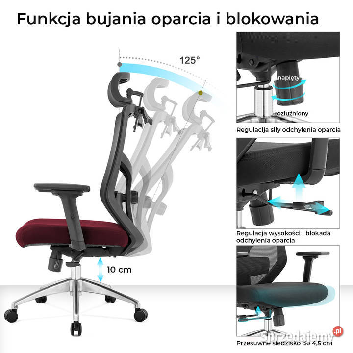 Fotel biurowy ergonomiczny Rosa bordowy ANGEL podkarpackie Jarosław