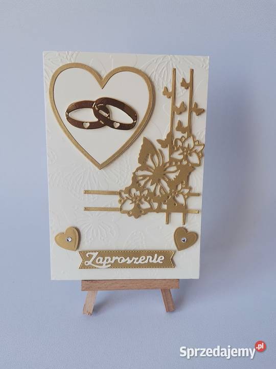 ZAPROSZENIA ŚLUB OBRĄCZKI W SERCU B6 ZŁOTO ECRI Poznań