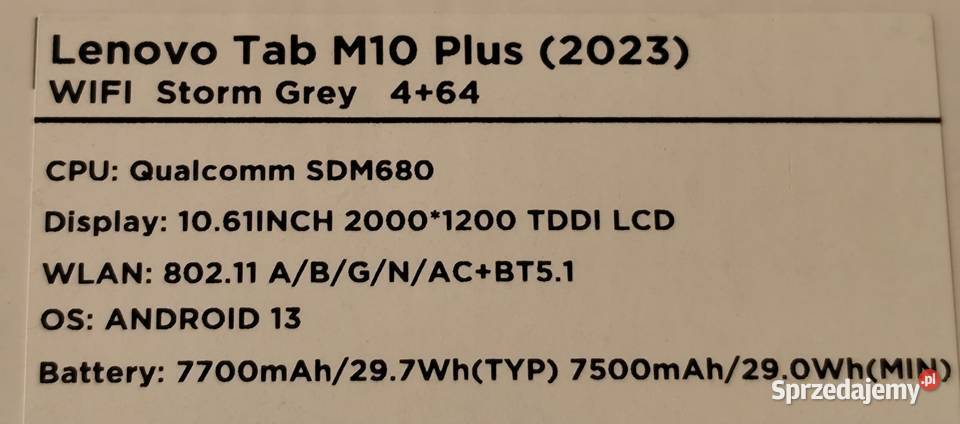 Tablet Lenovo Tab M10 Plus 3 Gen 464GB nowy