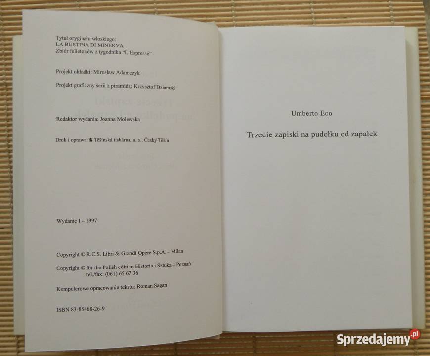 Trzecie zapiski na pudełku zapałek Umberto Eco mazowieckie Warszawa