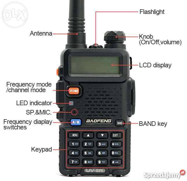 BAOFENG UV 5r model radiotelefon VHF/UHF + Antena SMA/PL PMR