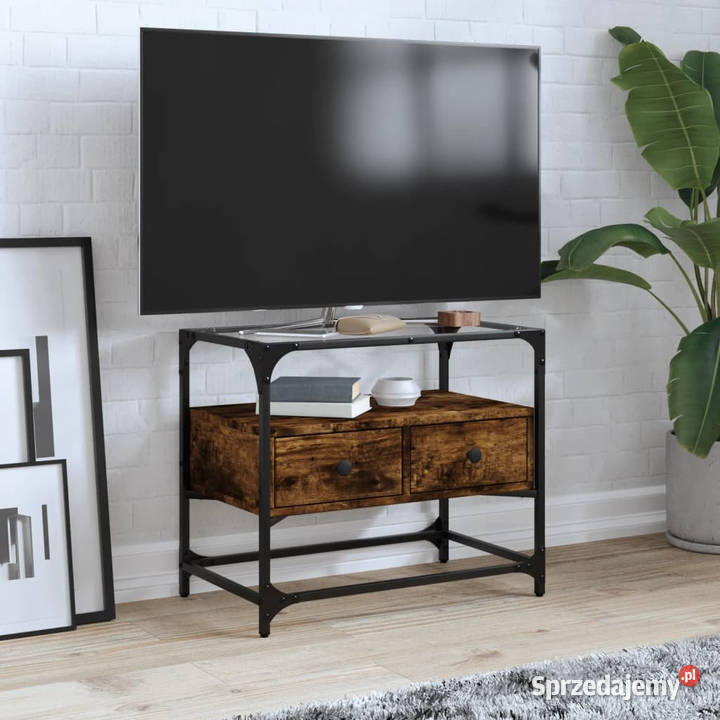 Szafka pod TV ze szklanym blatem przydymiony dąb Warszawa