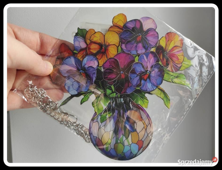 Witraż wiosenna dekoracja okienna bratki kwiatki mazowieckie Płock