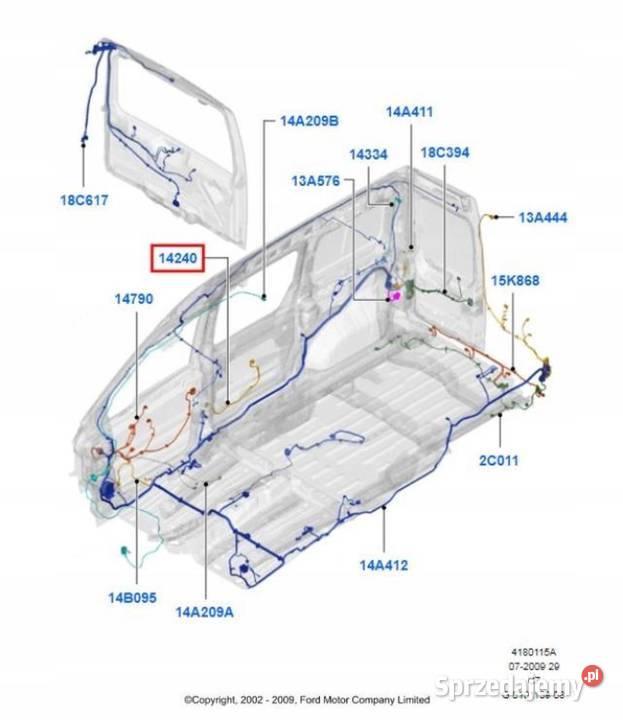 WIĄZKA INSTALACJA DRZWI TYŁ FORD TRANSIT CONNECT Materiały instalacyjne