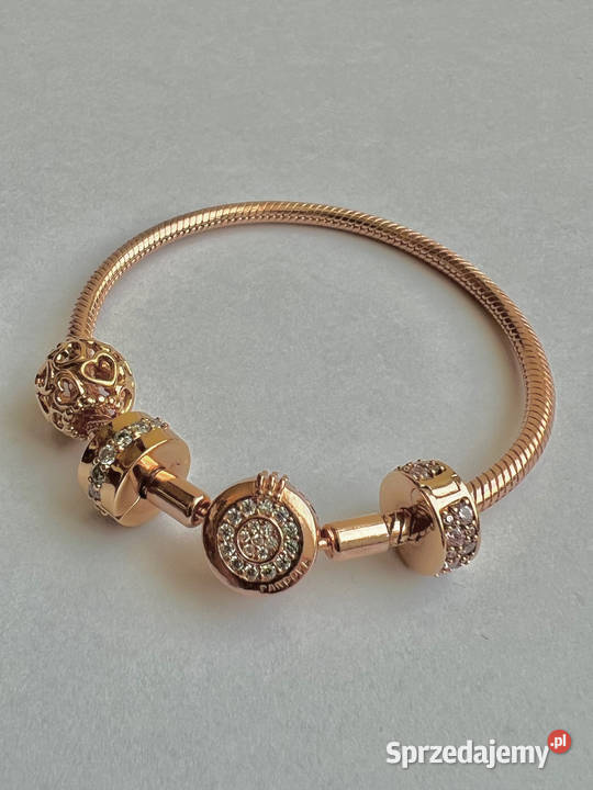 Rose Gold Pandora Moments bransoletka 3 charmsy mazowieckie