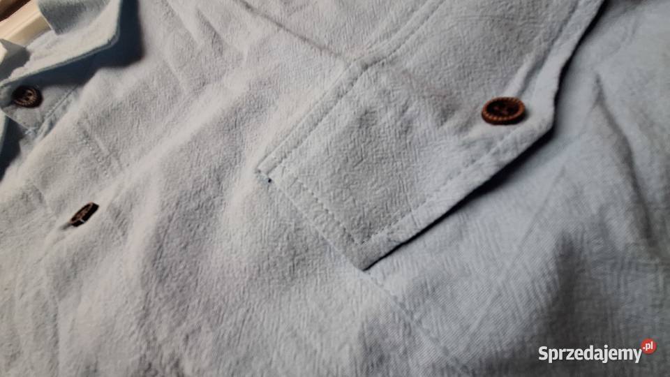 Męska lniana koszula blue casual henley krótki Rozmiar XL Odzież codzienna Legionowo